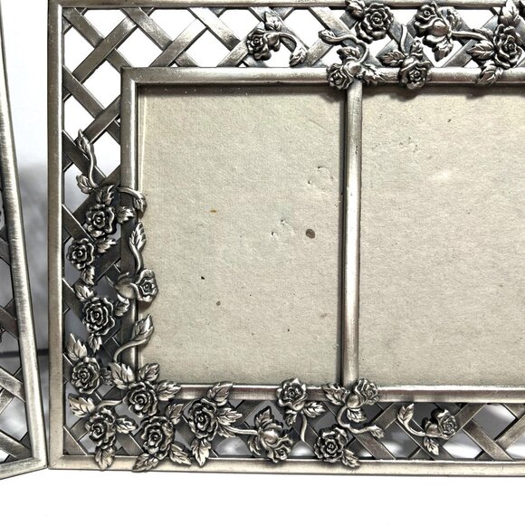 Vintage Pewter Floral Rose Vine Double Picture Frame set of 2 - Picture 5 of 8